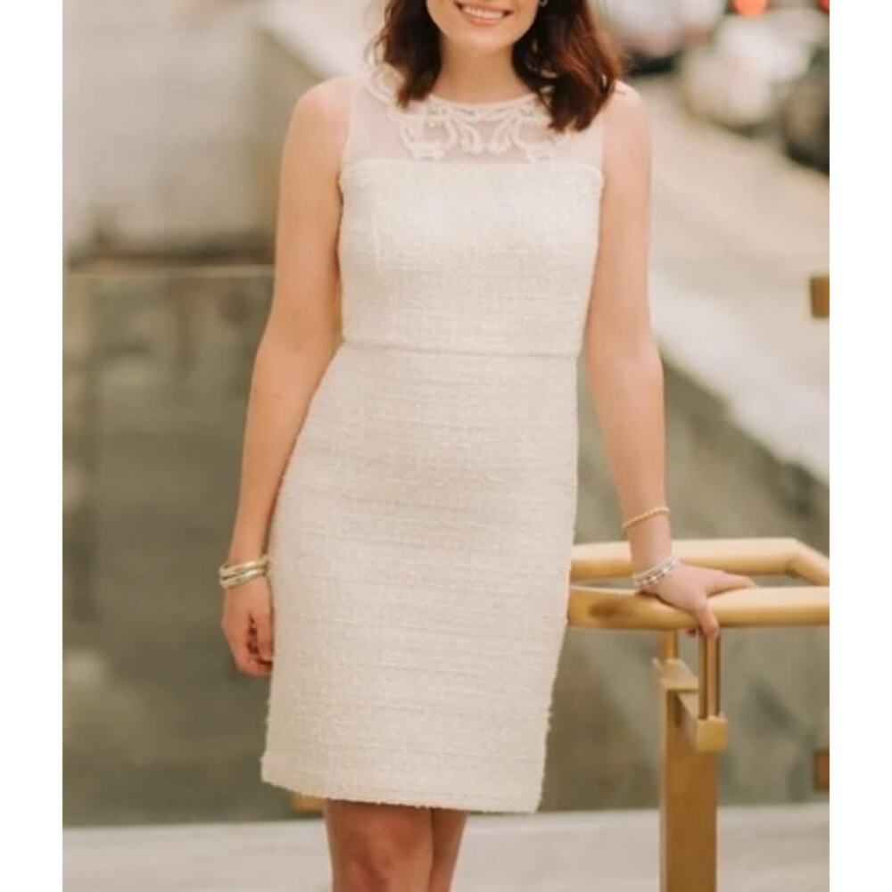 Brooks Brothers‎ Tweed Embellished Sheath Dress Ivory Metallic Thread NWT 10P